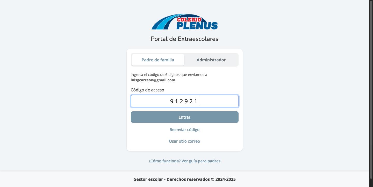 Pantalla para ingresar el código de 6 dígitos