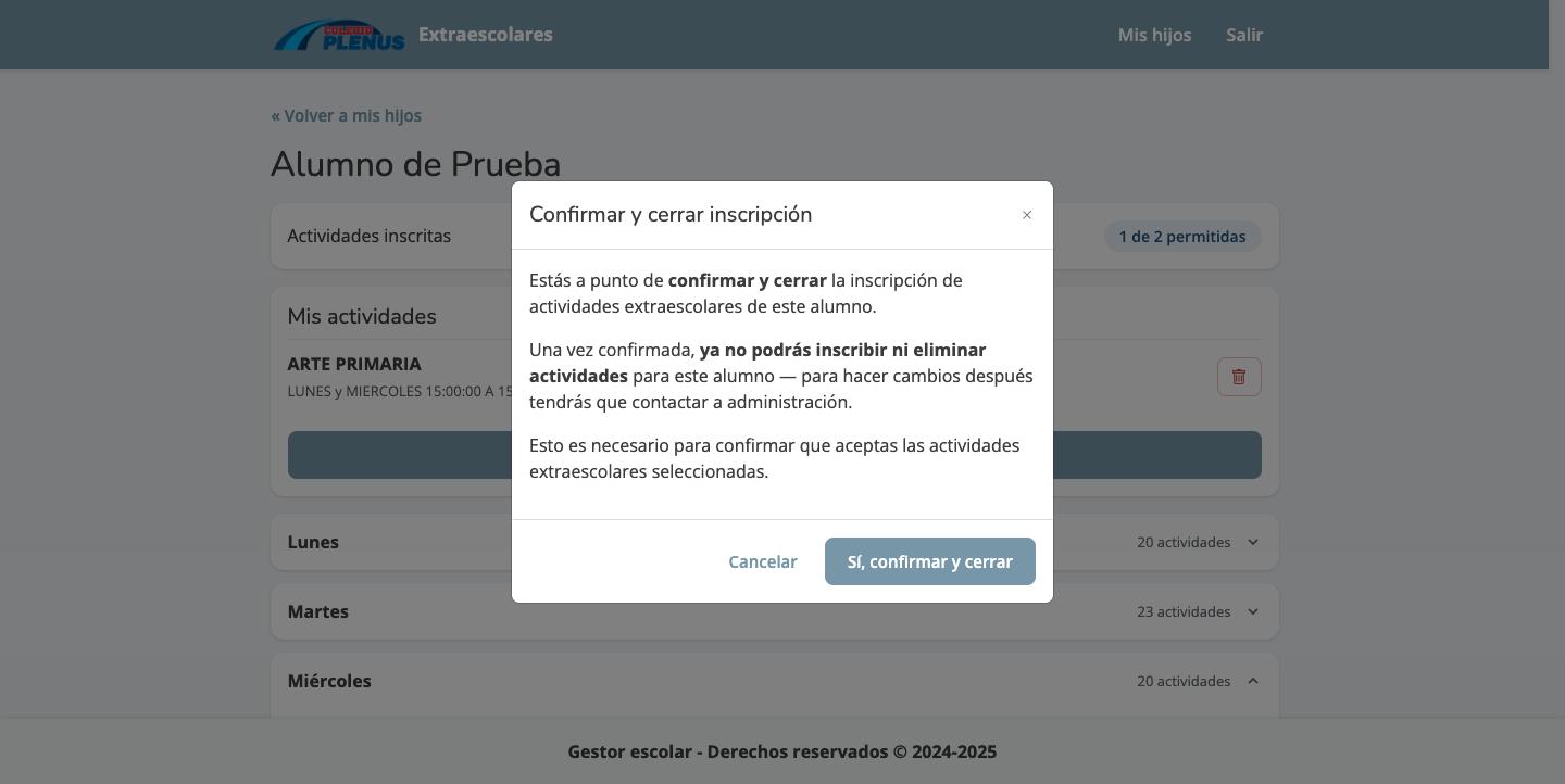 Aviso de confirmación advirtiendo que el paso es definitivo